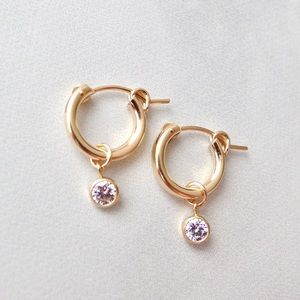 Diamond CZ huggie hoops 14k GF